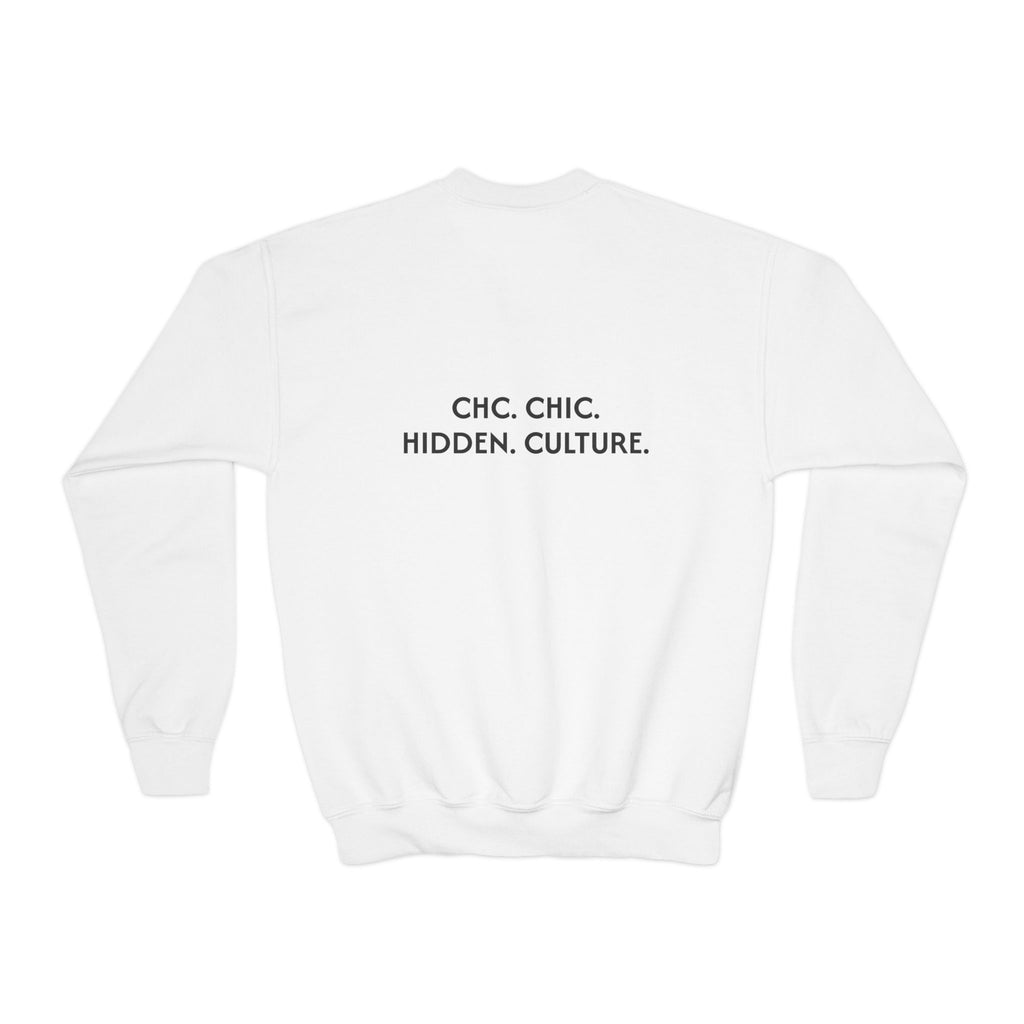 Youth Crewneck Sweatshirt — CHC Chic Floral Logo Pullover (CHC. CHIC. HIDDEN. CULTURE.)