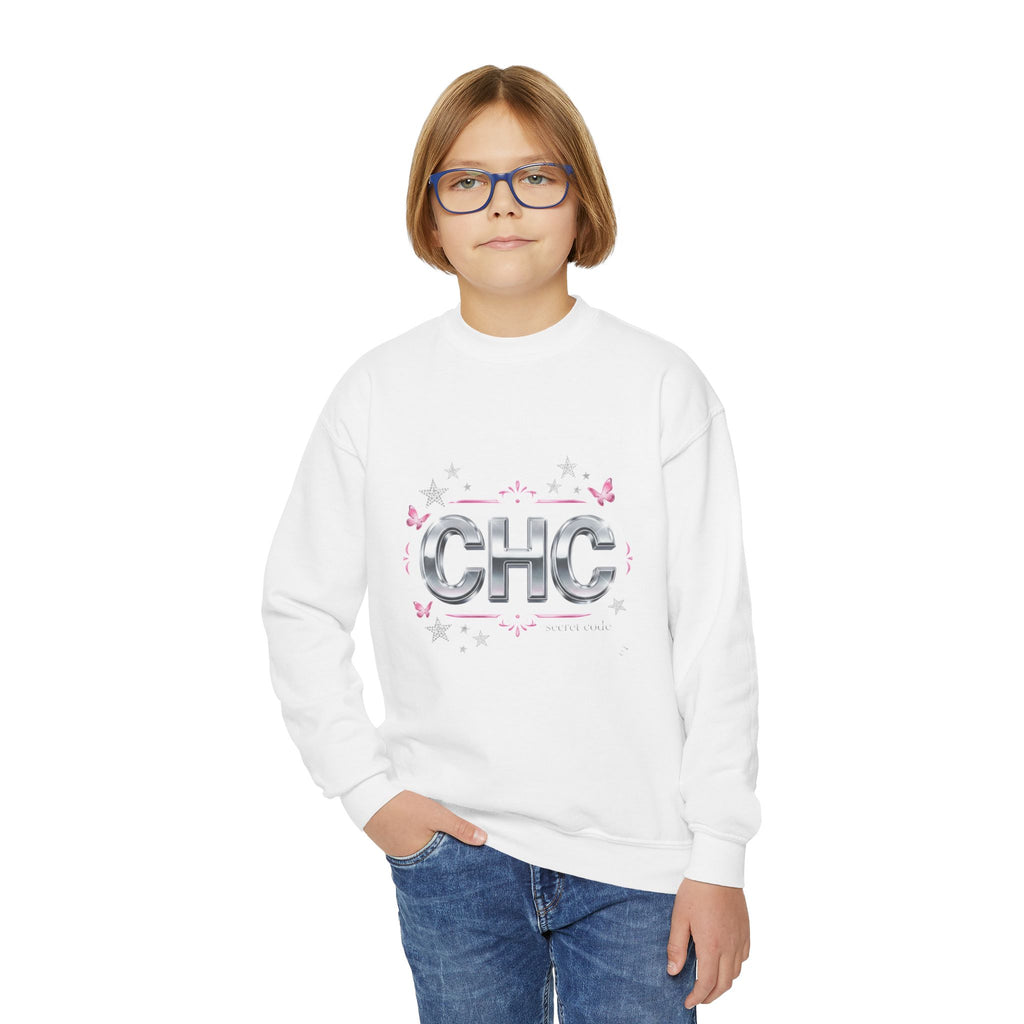 Youth Crewneck Sweatshirt — CHC Chic Floral Logo Pullover (CHC. CHIC. HIDDEN. CULTURE.)