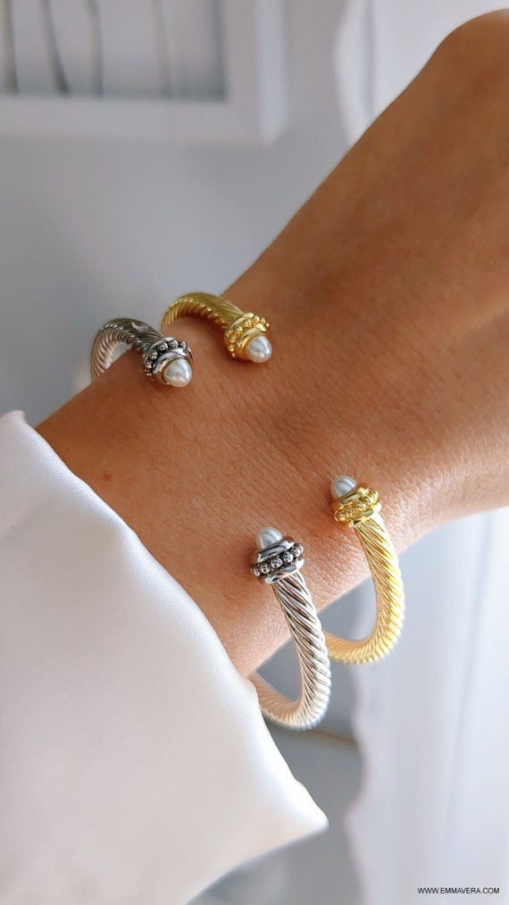 Gold Pearl Bangle Bracelet