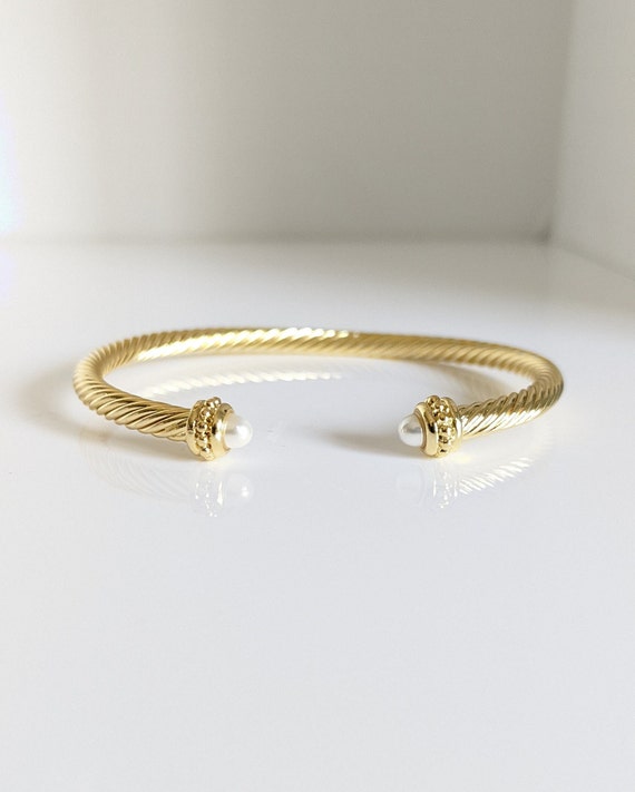 Gold Pearl Bangle Bracelet