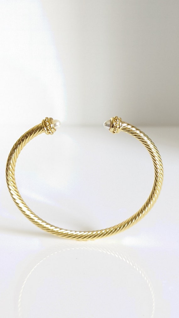 Gold Pearl Bangle Bracelet