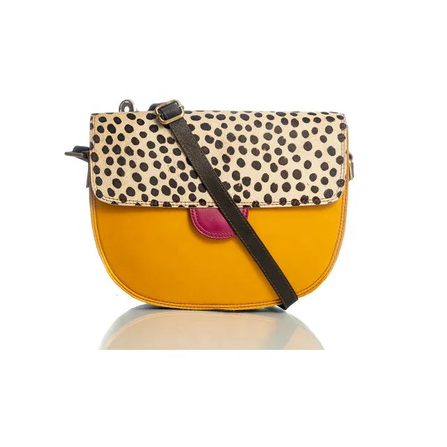 Classic Sling Bag Leather Half Flap Animal Printed Multi Color Satchel Purse Flap