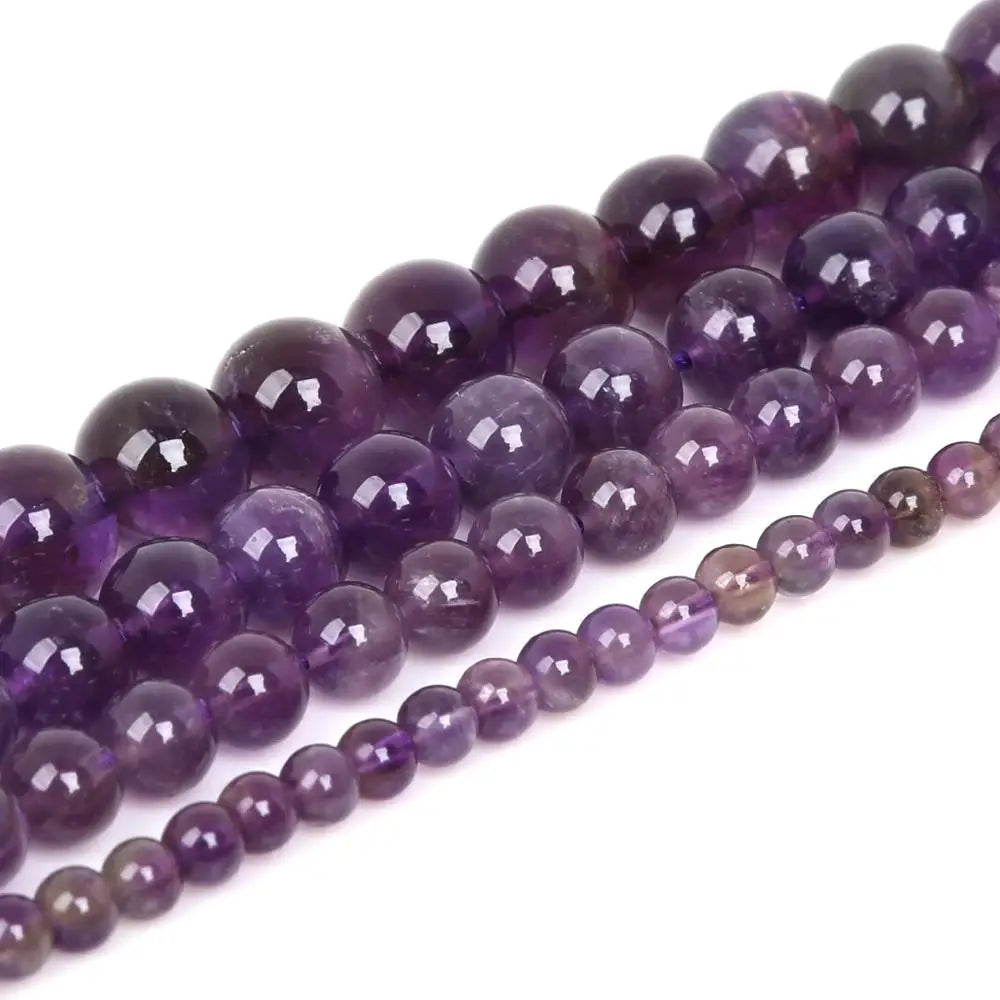 High Quality Natural Stone Purple Amethysts Crystals Round Loose Beads