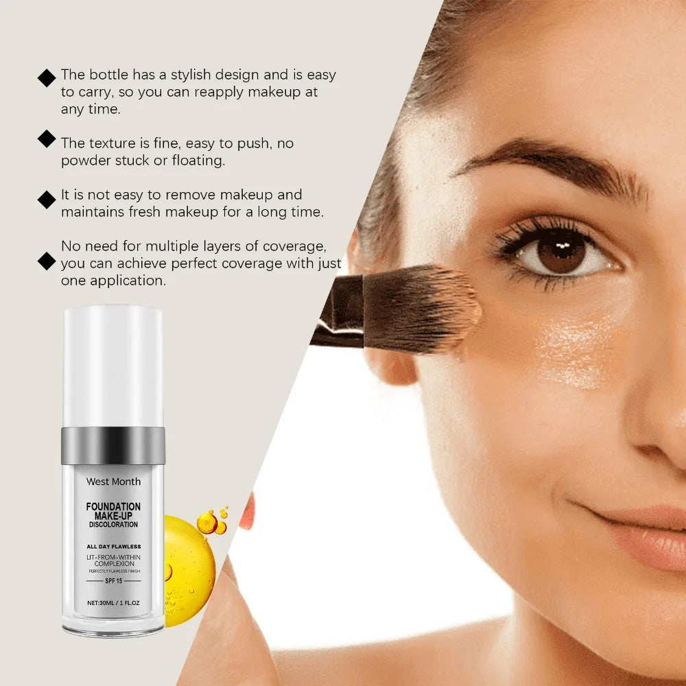 Moisturizing Liquid Foundation Long Lasting Light Concealing Hydrating Daily Base Makeup