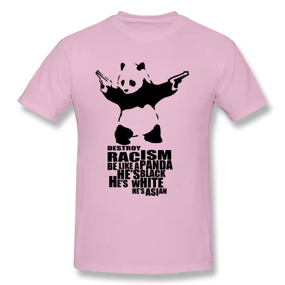 Casual T-shirts Anti Racism Panda With Gun Orange