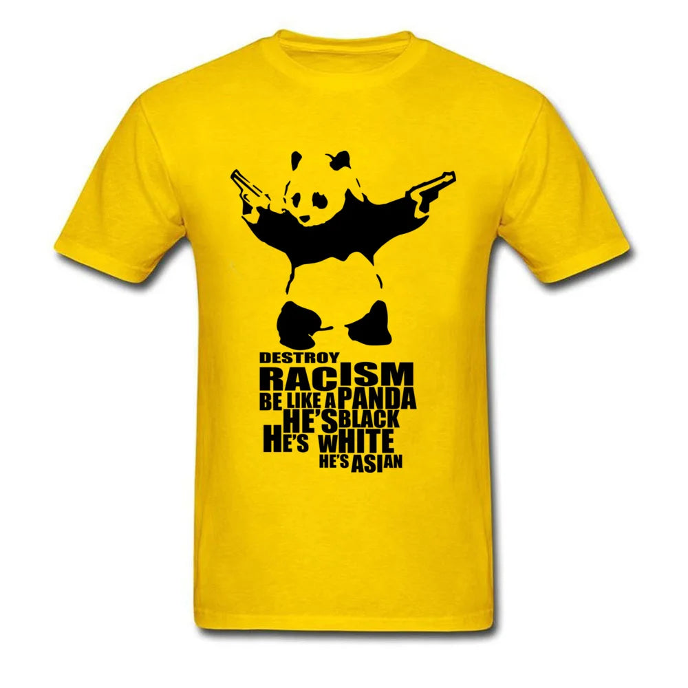 Casual T-shirts Anti Racism Panda With Gun Orange