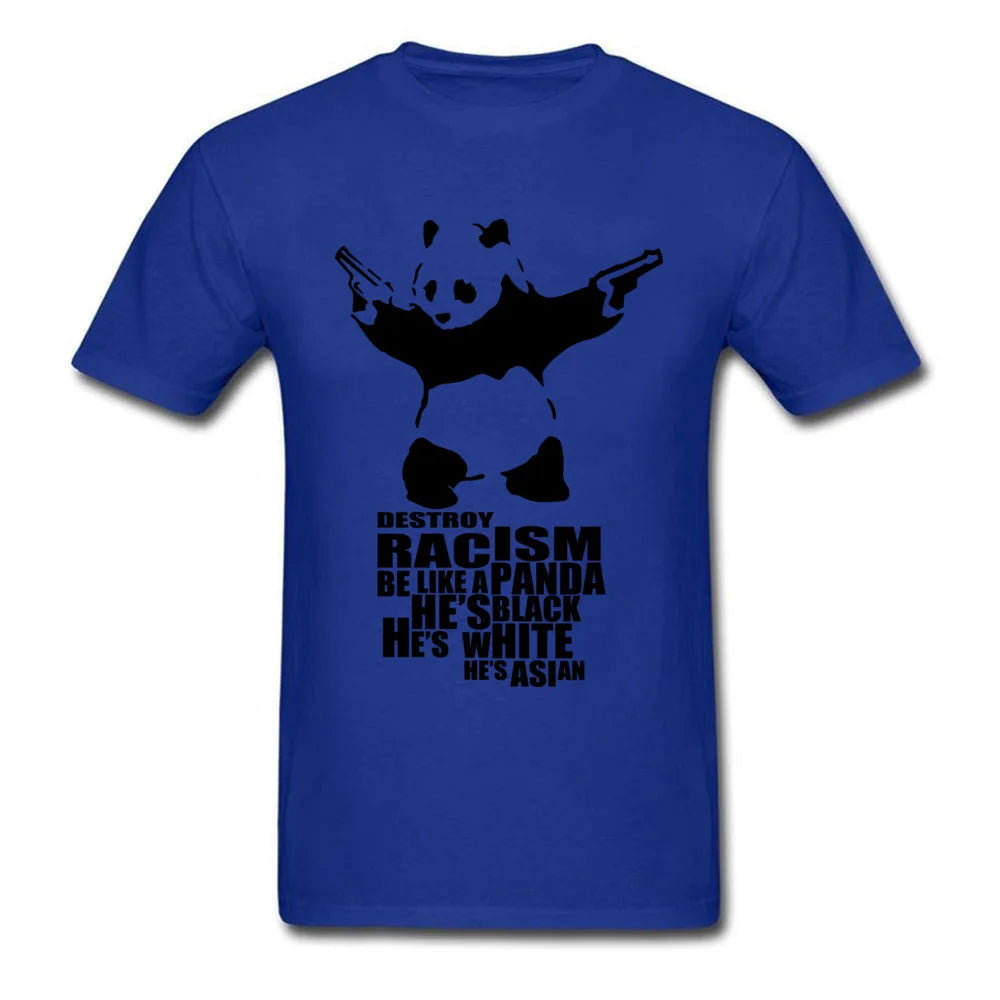 Casual T-shirts Anti Racism Panda With Gun Orange