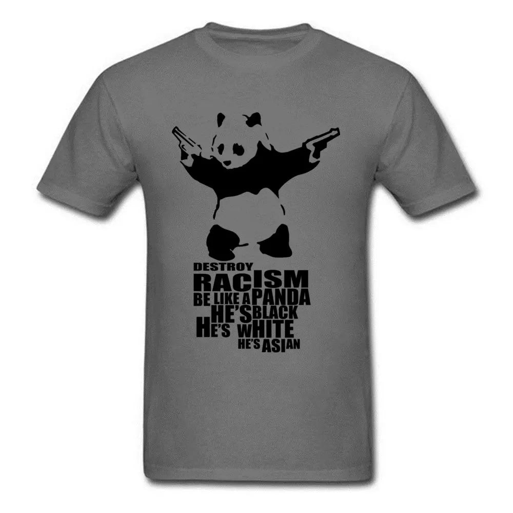 Casual T-shirts Anti Racism Panda With Gun Orange
