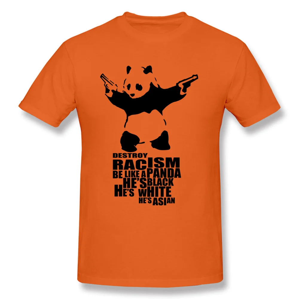 Casual T-shirts Anti Racism Panda With Gun Orange
