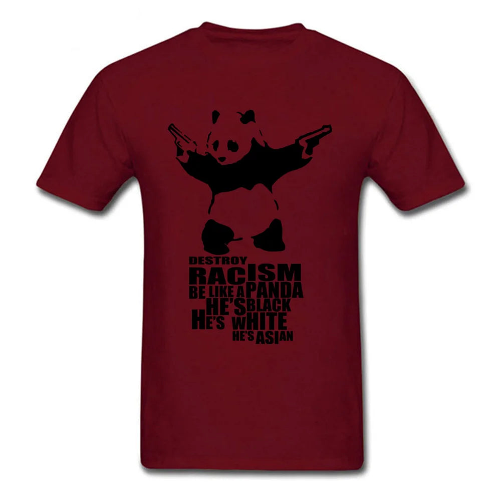 Casual T-shirts Anti Racism Panda With Gun Orange