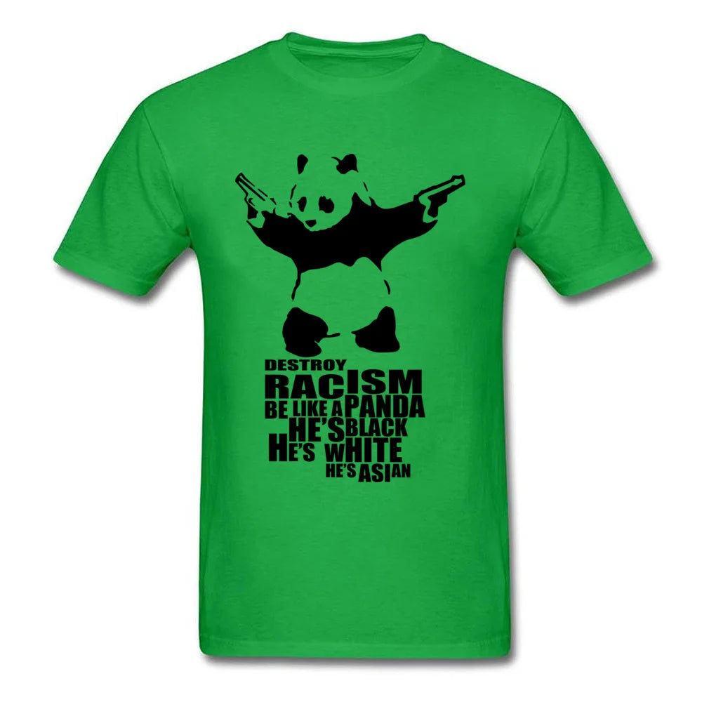 Casual T-shirts Anti Racism Panda With Gun Orange