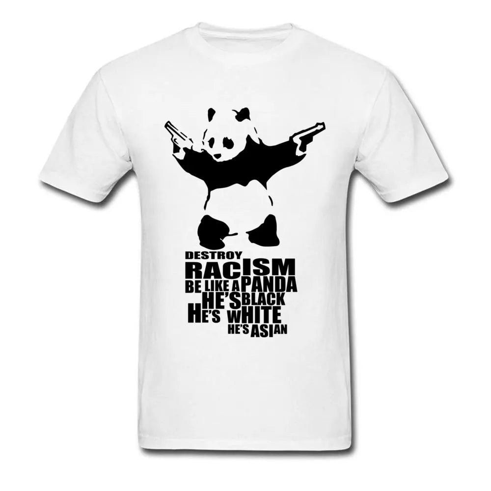Casual T-shirts Anti Racism Panda With Gun Orange