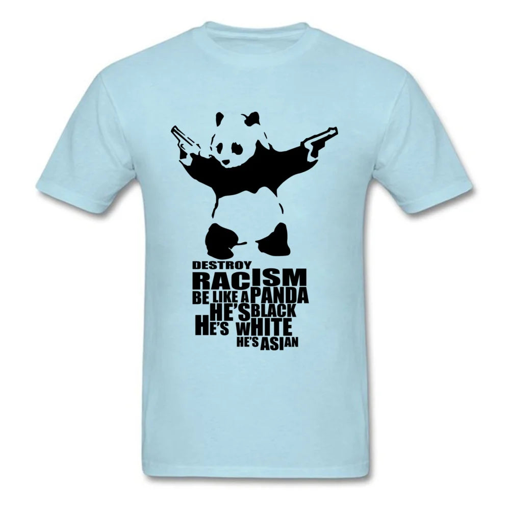 Casual T-shirts Anti Racism Panda With Gun Orange