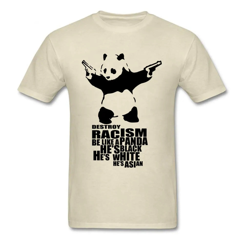 Casual T-shirts Anti Racism Panda With Gun Orange