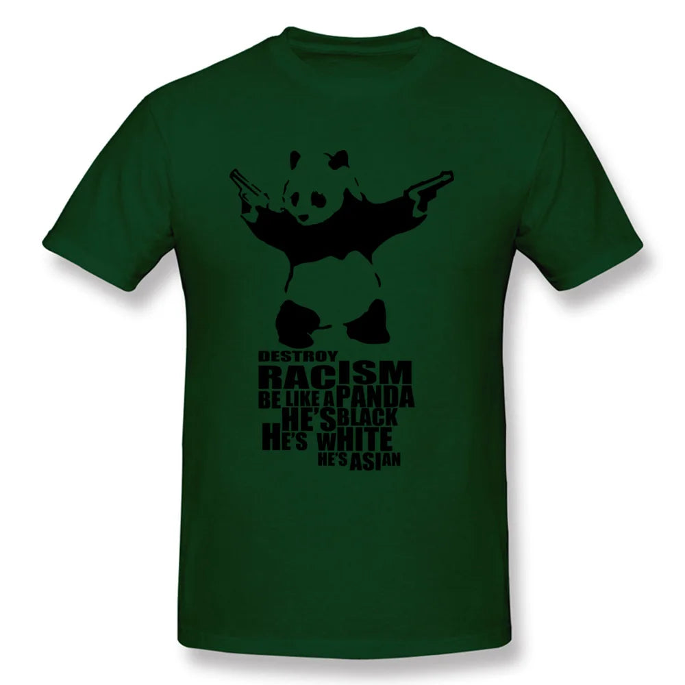 Casual T-shirts Anti Racism Panda With Gun Orange