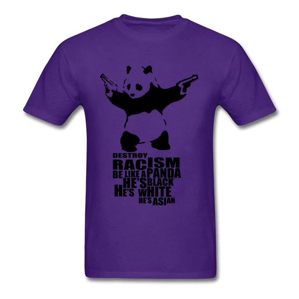 Casual T-shirts Anti Racism Panda With Gun Orange