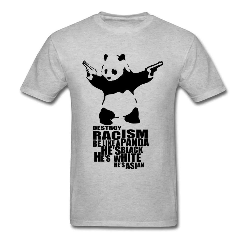 Casual T-shirts Anti Racism Panda With Gun Orange