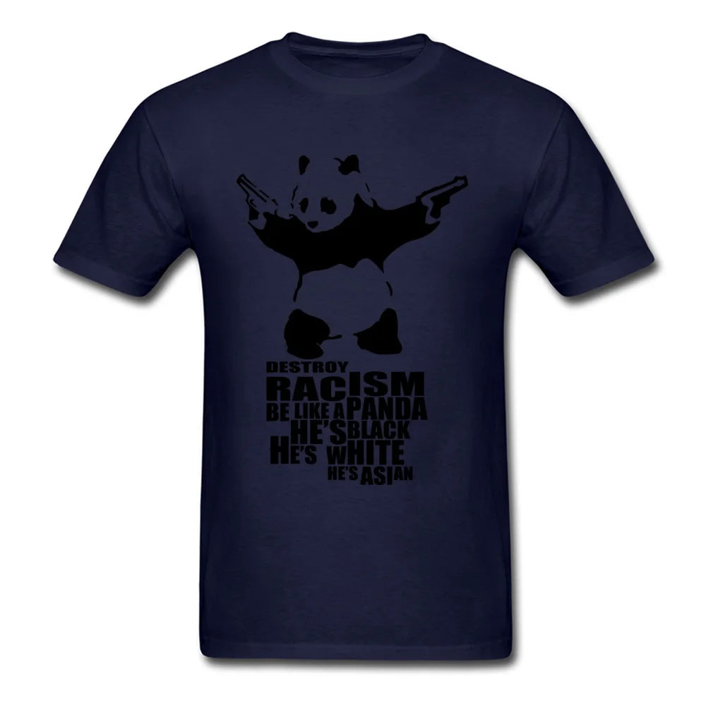 Casual T-shirts Anti Racism Panda With Gun Orange