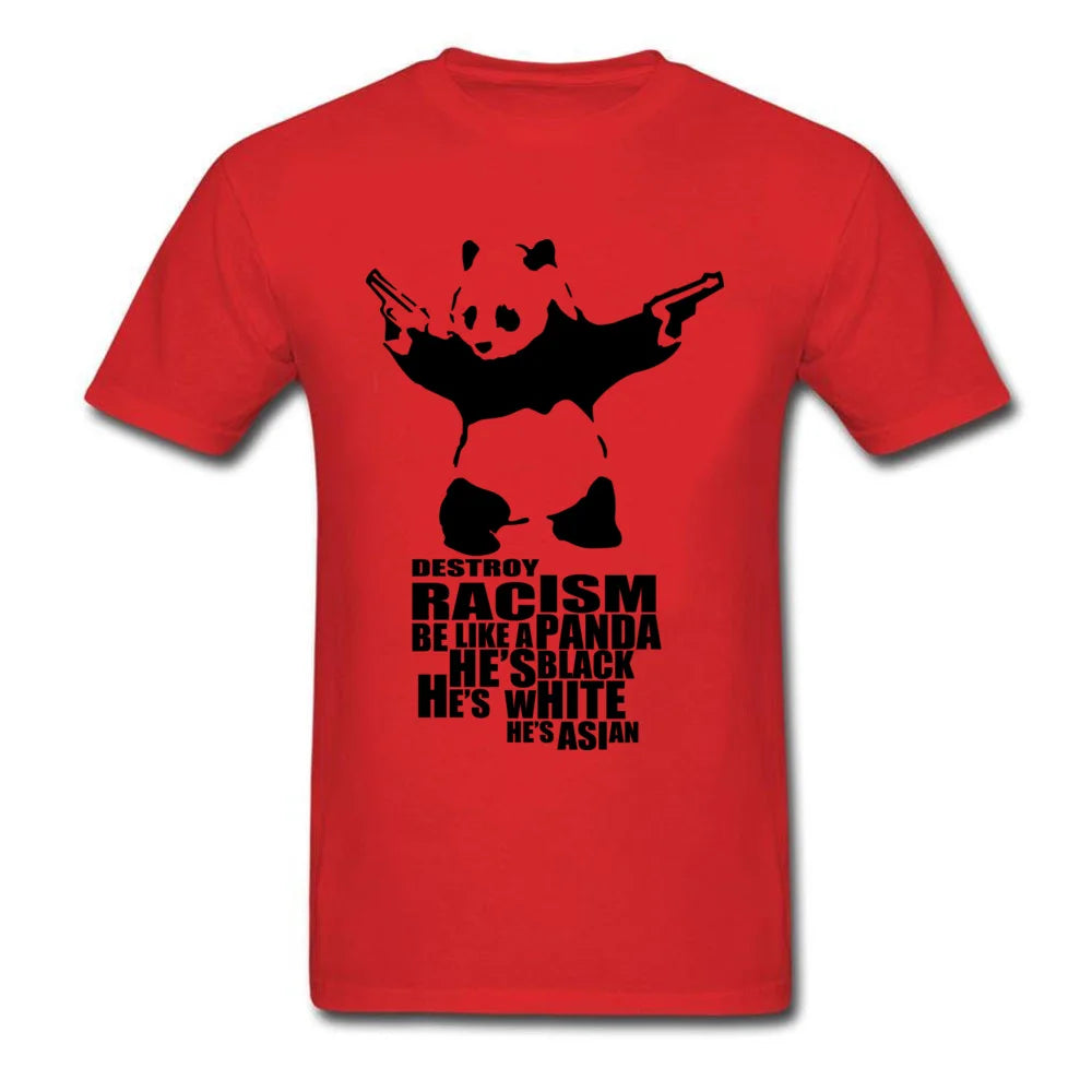 Casual T-shirts Anti Racism Panda With Gun Orange