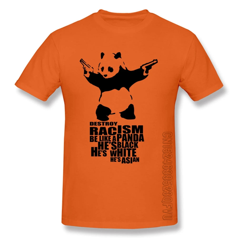 Casual T-shirts Anti Racism Panda With Gun Orange