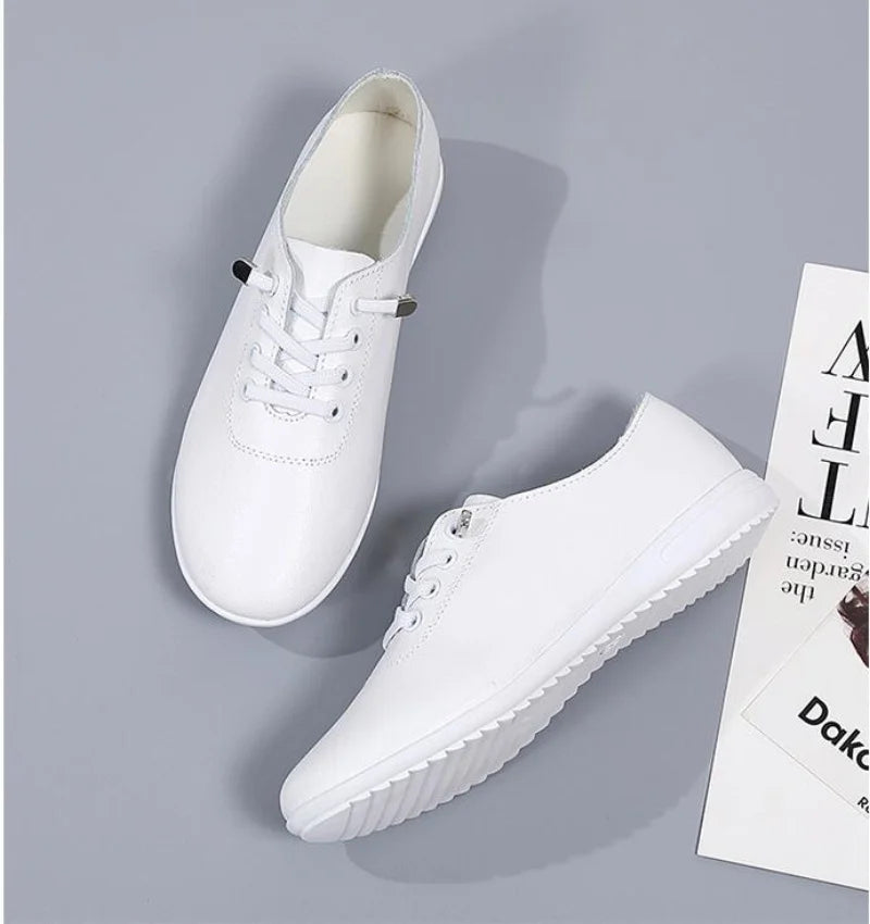 Female Ladies Women's Genuine Leather Flats Shoes Loafers Soft