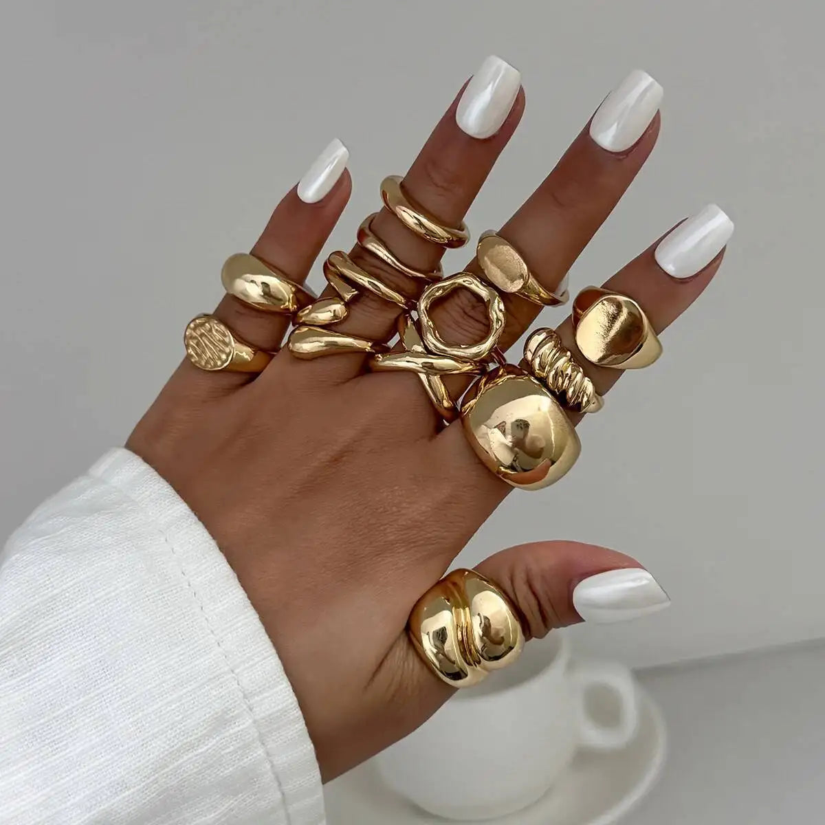 13Pcs/Set Vintage Metal Curved Open Rings