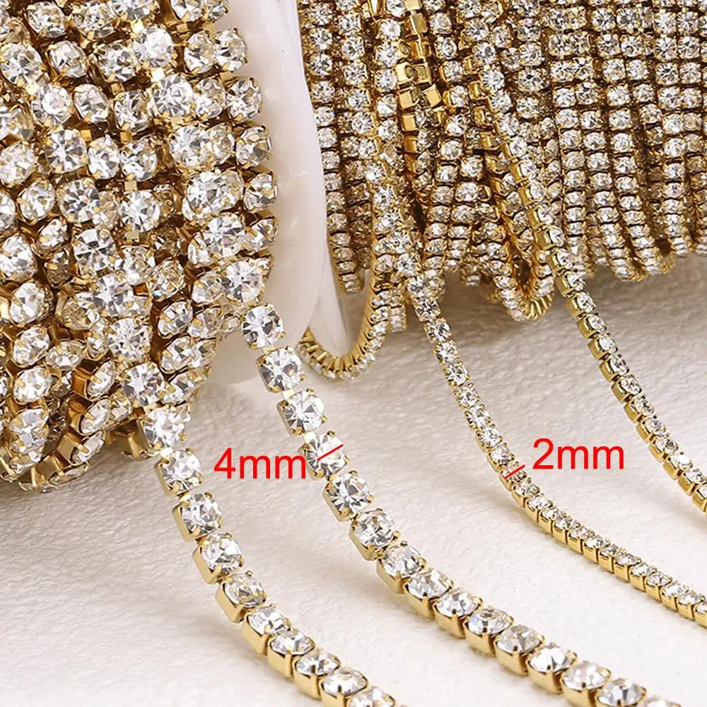 1Meter Stainless Steel Crystal Rhinestone Chain Sew-On Glue-On Trim
