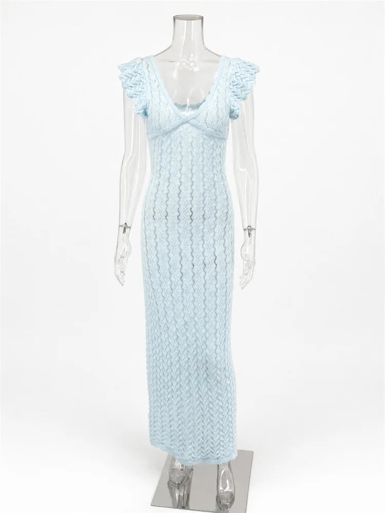 Tossy Ruffled Hollow Out Knit Long Dress