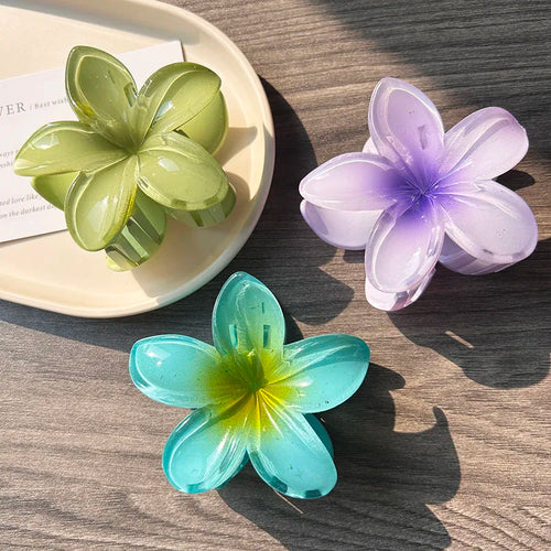 3pcs Boho Gradient Large Flower Acrylic Hair Clip For Women Sweet Hair