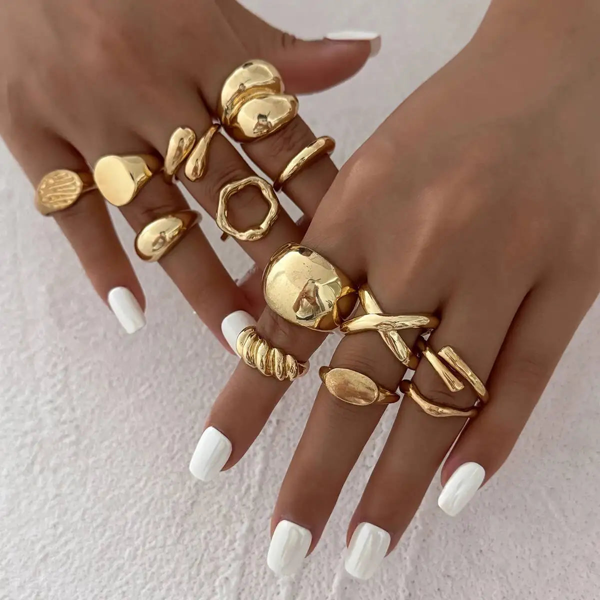 13Pcs/Set Vintage Metal Curved Open Rings