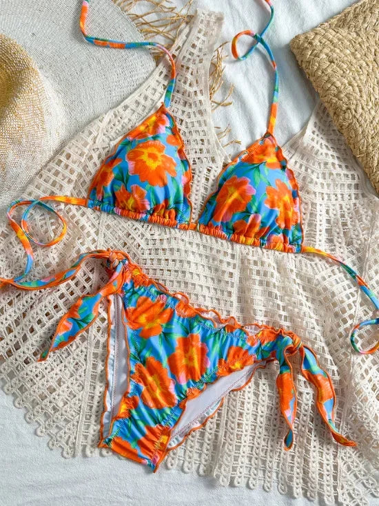 Cute Bikini Set Up Tie Side Thong Swimsuit Bathing Suit