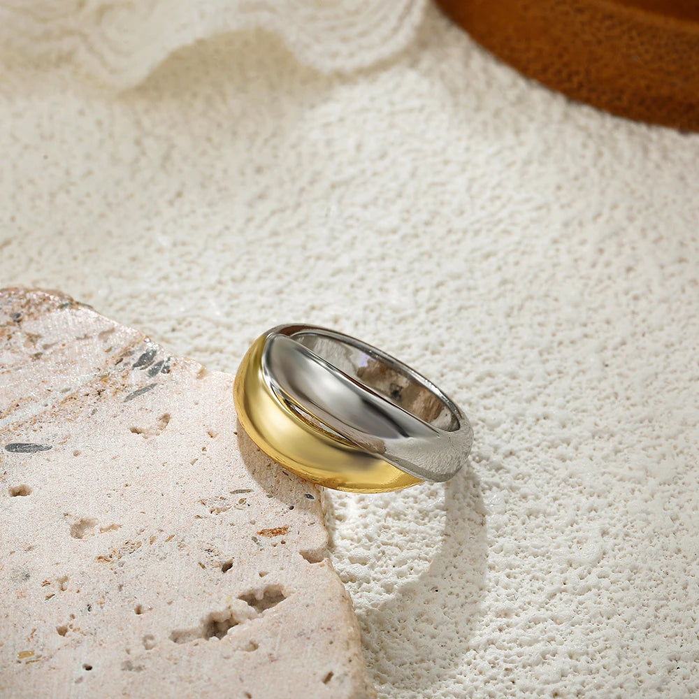 Fashion Mixed Color Multilayer Chunky Rings Gold&Silver Plated Cross