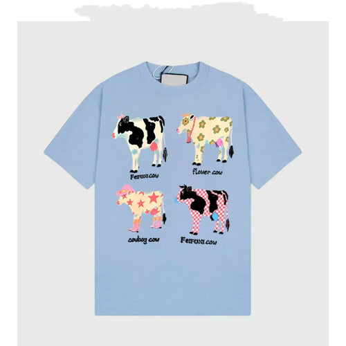 Cute Cartoon Cow Graphic T-shirt Women Unisex Top Casual Loose Y2k
