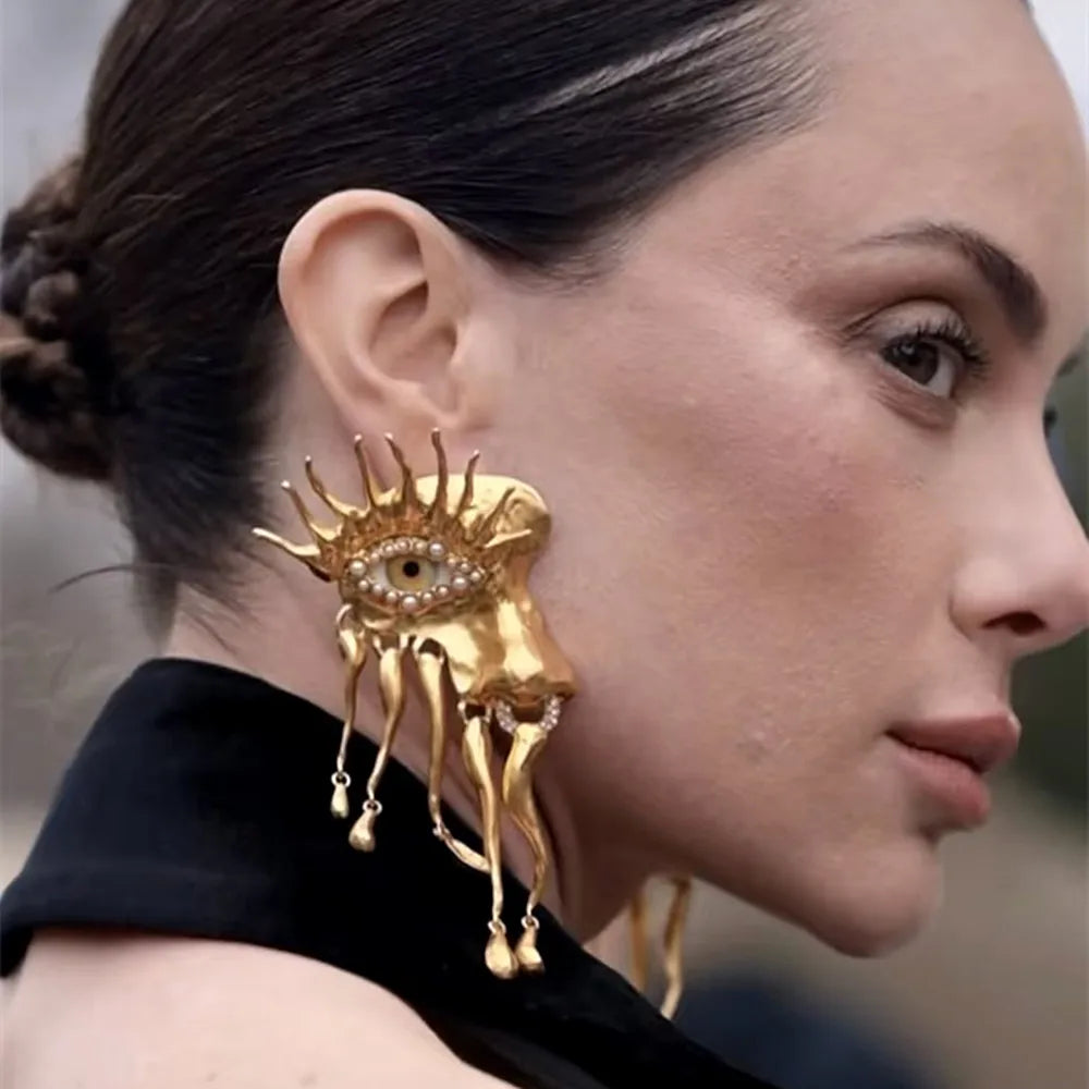 High Quality Metal Golden Earrings Exaggerated Lady Ears' Accessories