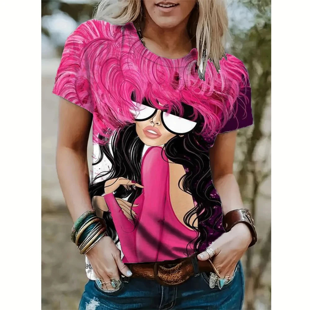 Women's Abstract Face Short Sleeve T-shirt 3D Printin Harajuku Street