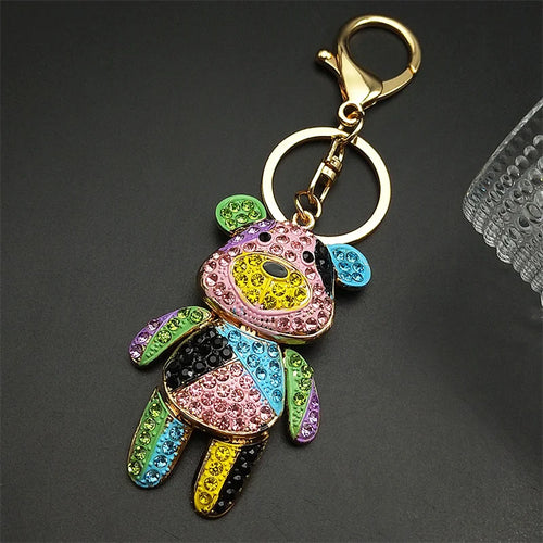 Cute Sweet Colorful Full Crystal Big Bear Key Chain Alloy Rhinestone