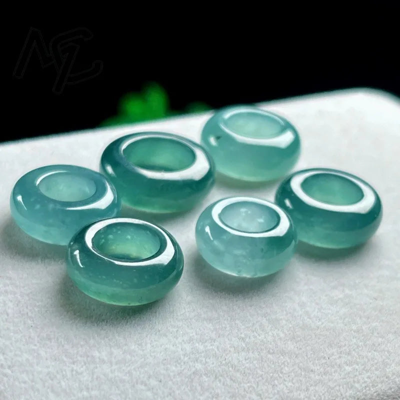 Natural Emerald Blue Water Lucky Bead Ring Pendant Myanmar Jadeite