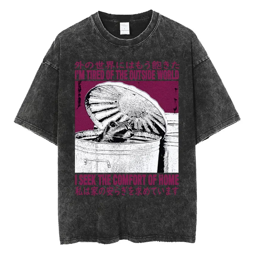 The Horrors Are Never Ending Yet I Remain Silly T-shirt Funny Frog Retro Washed T Shirt Men's Oversized Tees