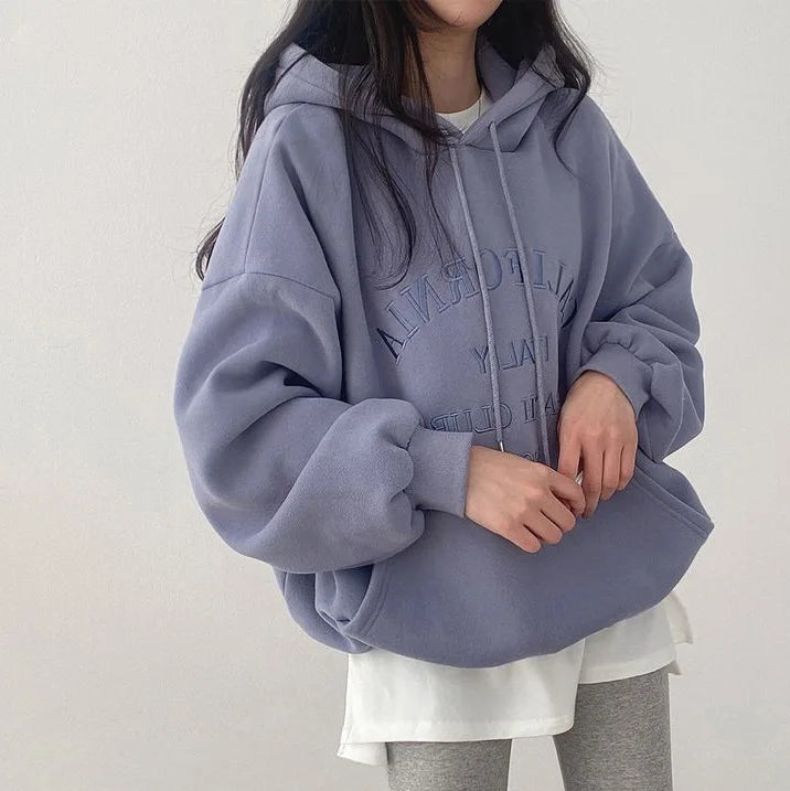 Woman 2025 Autumn and Winter Street Loose Embroidery Casual Hoodies New Plush Hooded Sweatshirt Women Sweatshirts