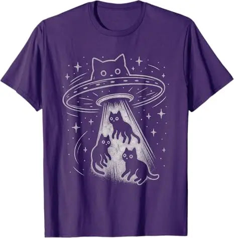 Cat UFO Space Spaceship Alien Aesthetic T-Shirt Y2k Space-Ship Novelty Tee