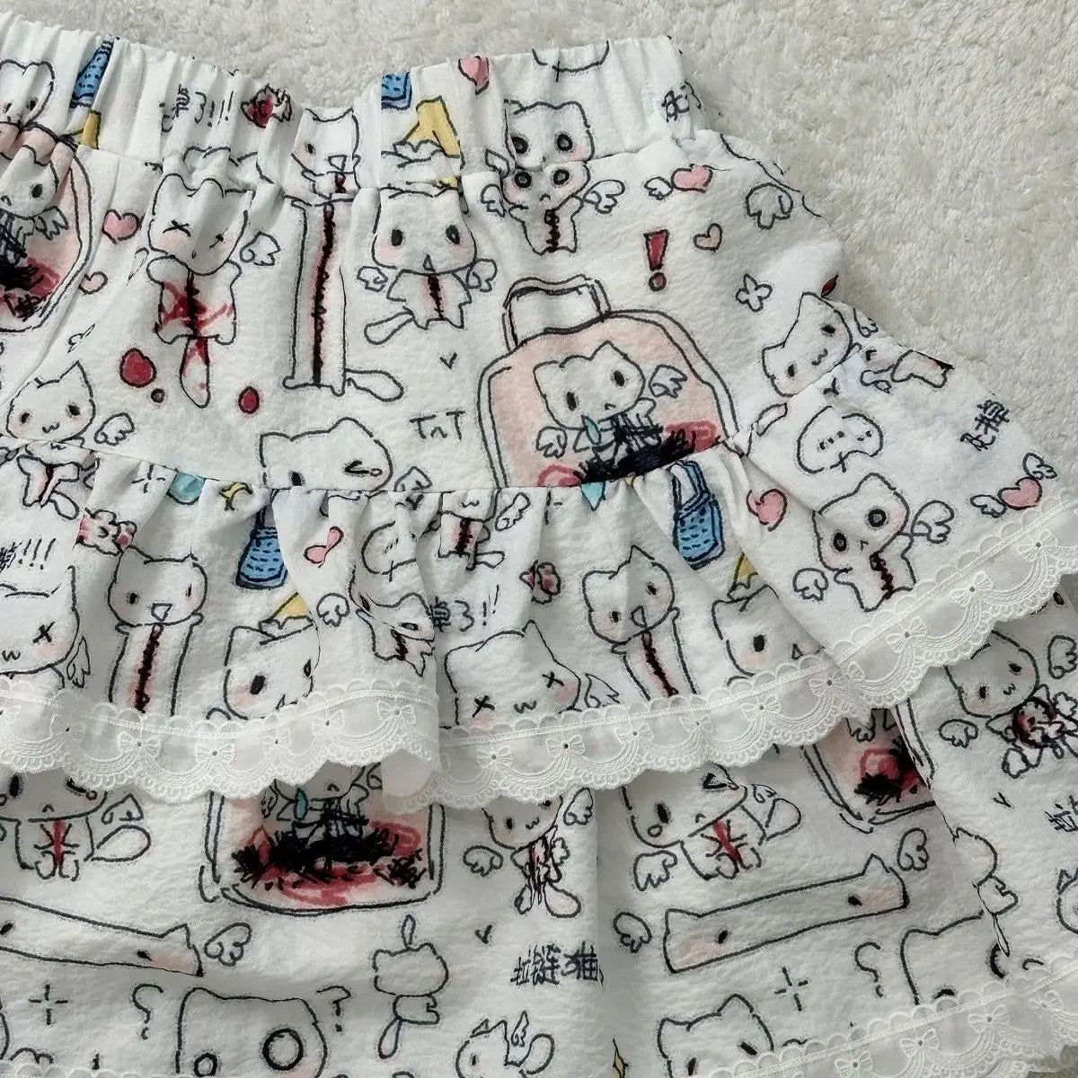 Subculture Cartoon Cute Bow Lace Ruffles Slim Waist Women Y2k Skirt
