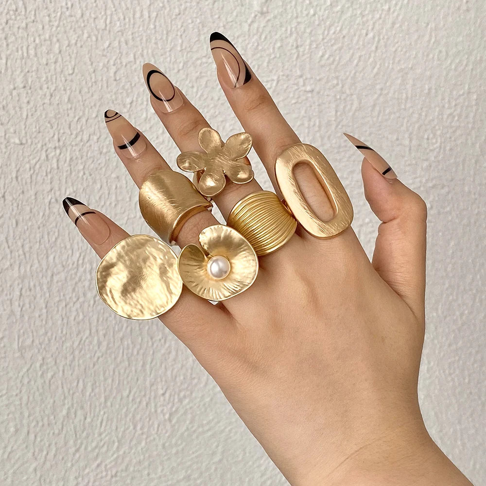 Flashbuy Chunky Gold Color Metal Geometric Rings for Women Statement