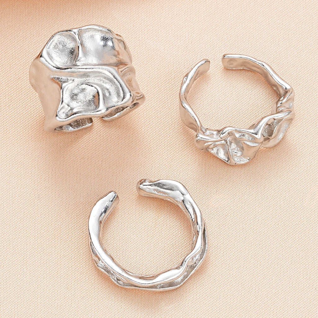 3 Pcs Punk Chunky Irregular Rings Set for Women Creative Geometric