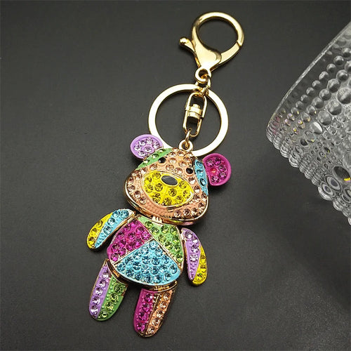Cute Sweet Colorful Full Crystal Big Bear Key Chain Alloy Rhinestone