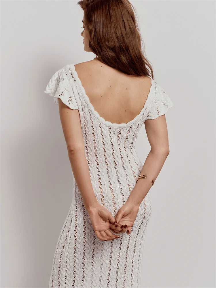 Tossy Ruffled Hollow Out Knit Long Dress
