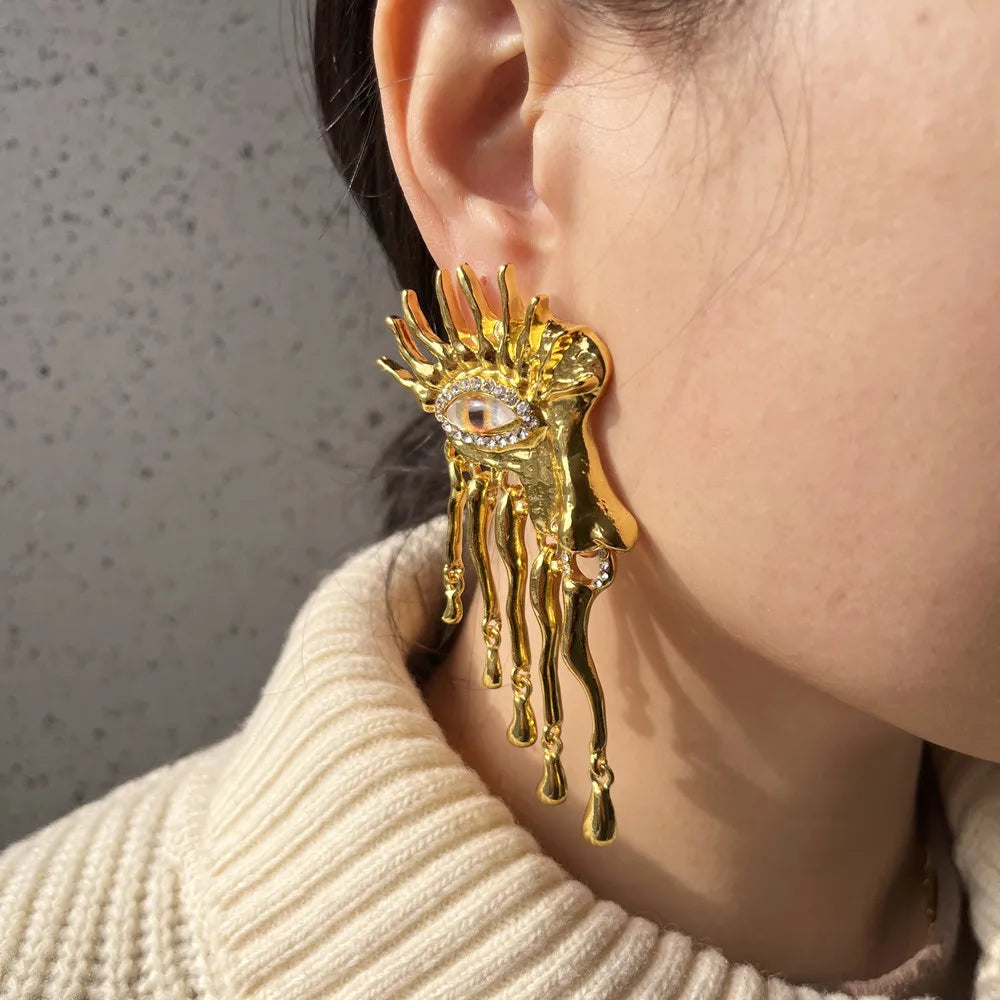 High Quality Metal Golden Earrings Exaggerated Lady Ears' Accessories