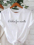 Casual Crew Neck Spring Summer Dolce Far Niente Italian Text Print