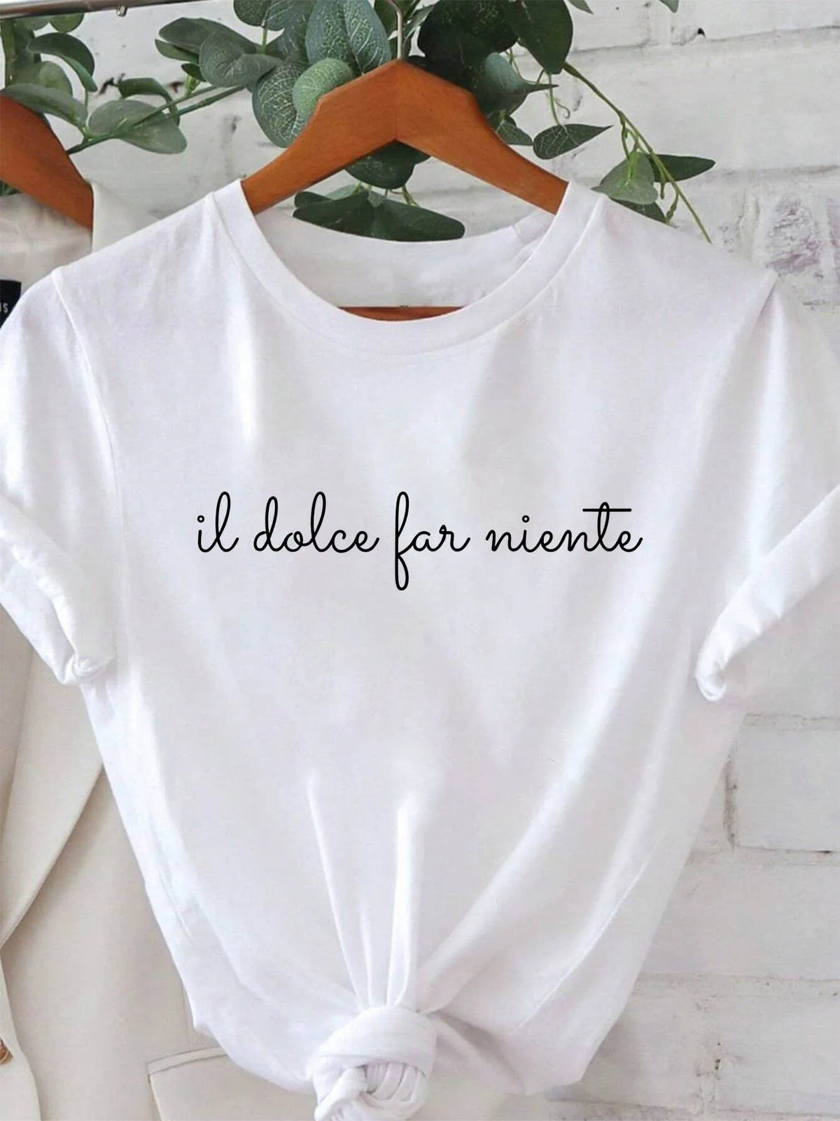 Casual Crew Neck Spring Summer Dolce Far Niente Italian Text Print