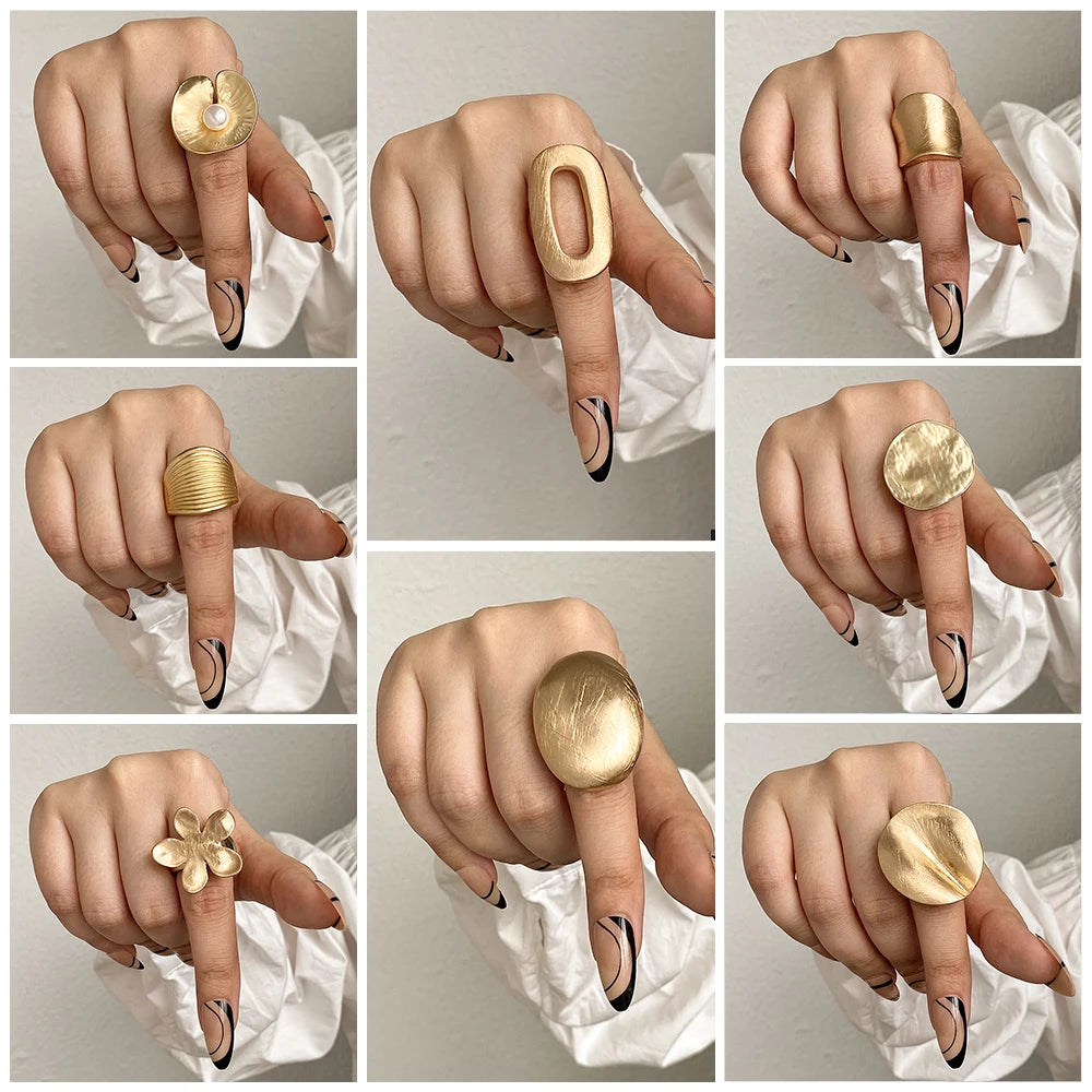 Flashbuy Chunky Gold Color Metal Geometric Rings for Women Statement