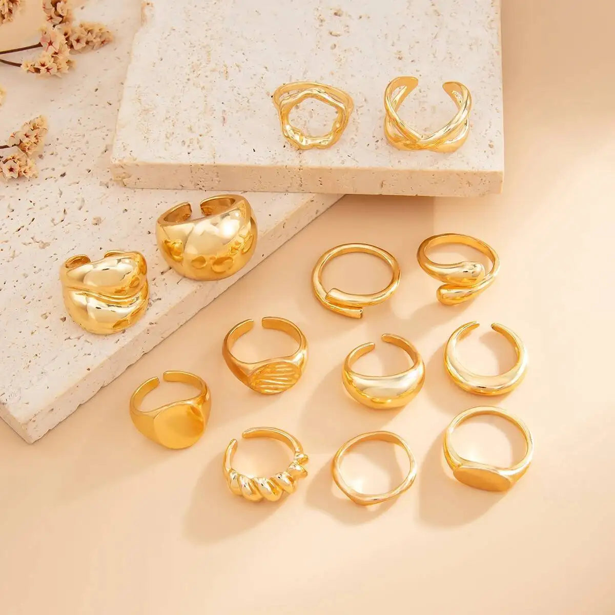 13Pcs/Set Vintage Metal Curved Open Rings